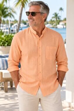 Paul Fredrick Men’s Shirt XXL Peach 100% Linen Classic Long Sleeve Collarless